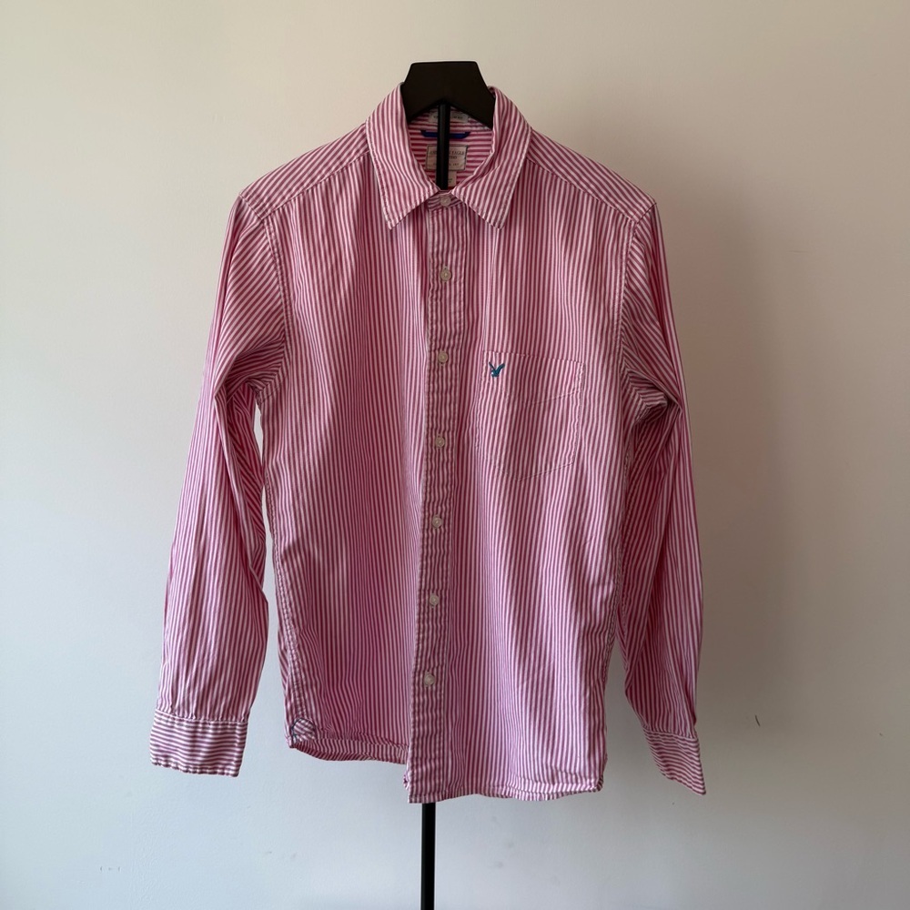 VTG American Eagle Y2K Preppy Pink Striped Button Down Shirt Old Money - Picture 9 of 9
